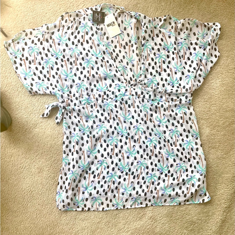 Miken Women's Palm and Dot Print Blouse - White and Blue